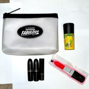 MAC Cosmetics Set: Lipsticks, Fix+, Bag & Tag